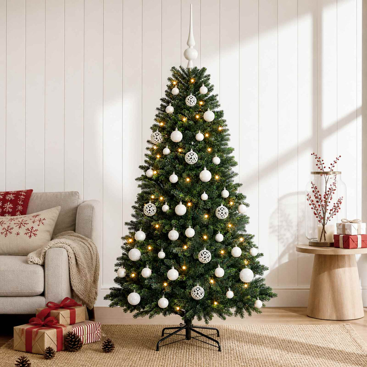 Umjetno božićno drvce s kuglicama 120 cm 150 LED lampica