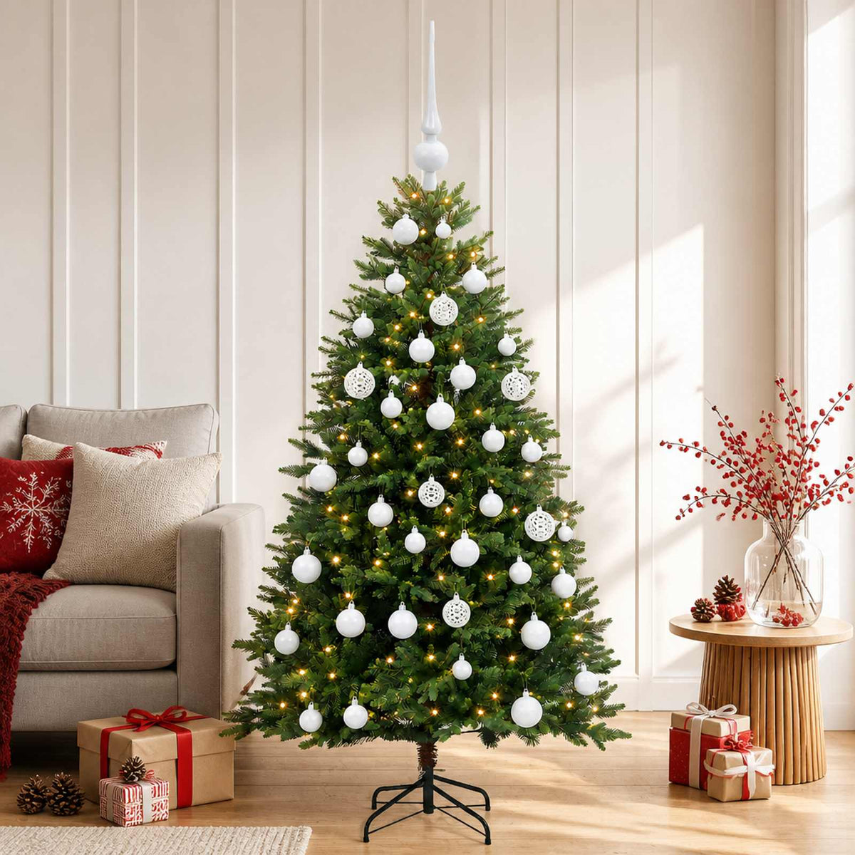 Umjetno božićno drvce s kuglicama 150 cm 150 LED lampica