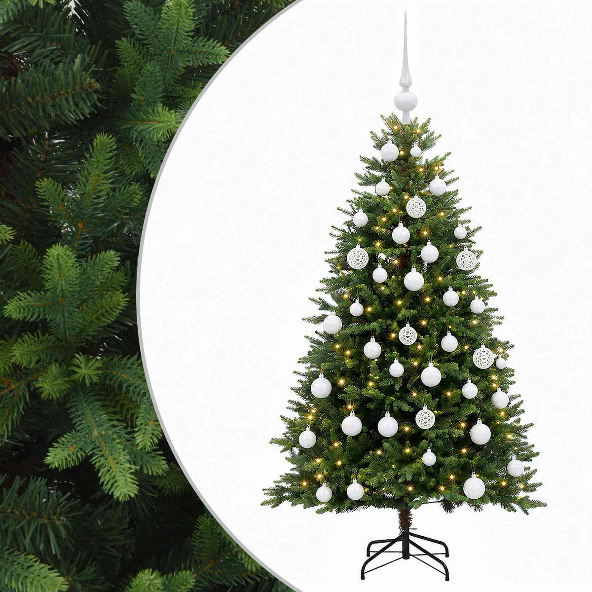 Umjetno božićno drvce s kuglicama 150 cm 150 LED lampica