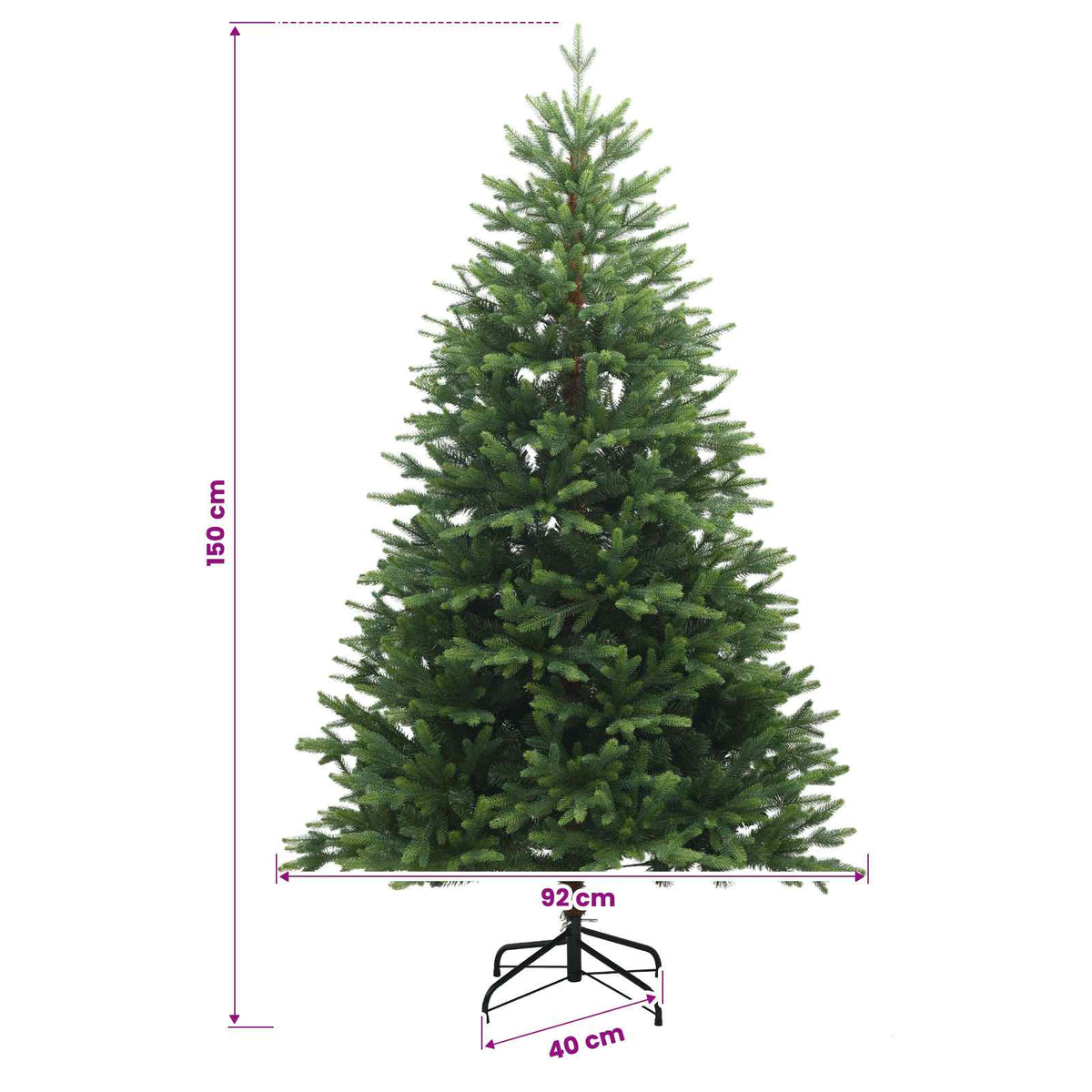 Umjetno božićno drvce s kuglicama 150 cm 150 LED lampica
