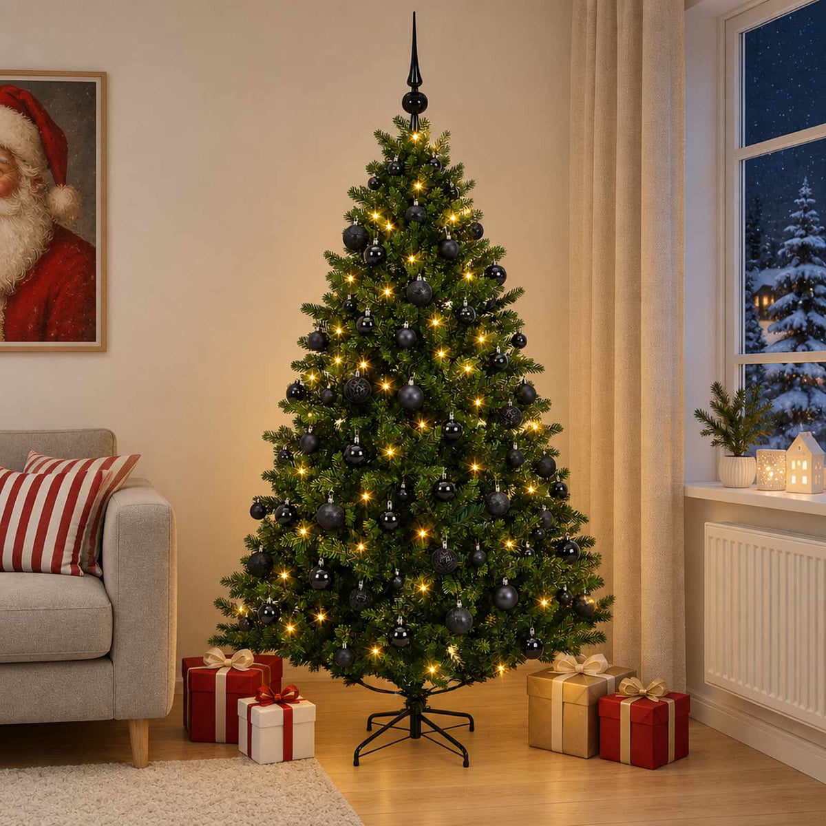 Umjetno božićno drvce s kuglicama 240 cm 300 LED lampica