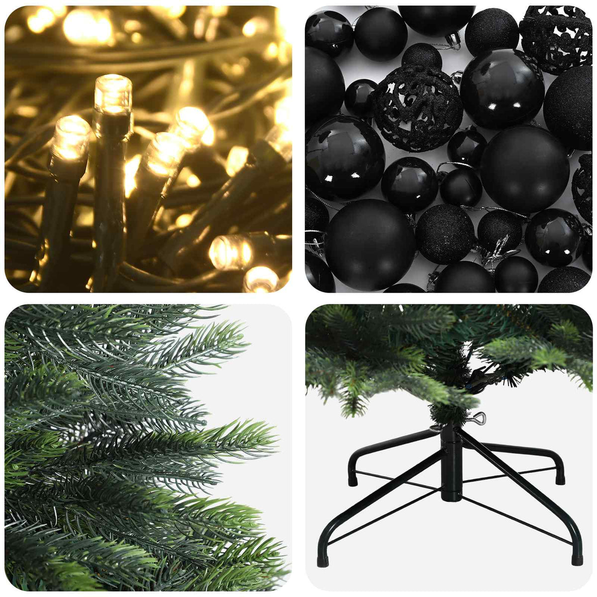 Umjetno božićno drvce s kuglicama 210 cm 300 LED lampica