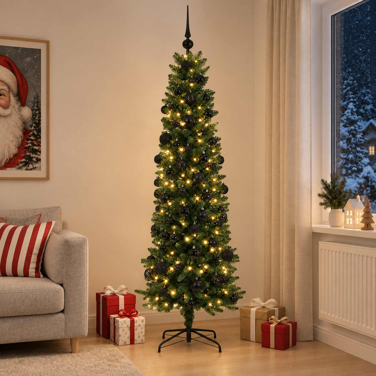 Umjetno usko božićno drvce s kuglicom 210 cm 300 LED lampica
