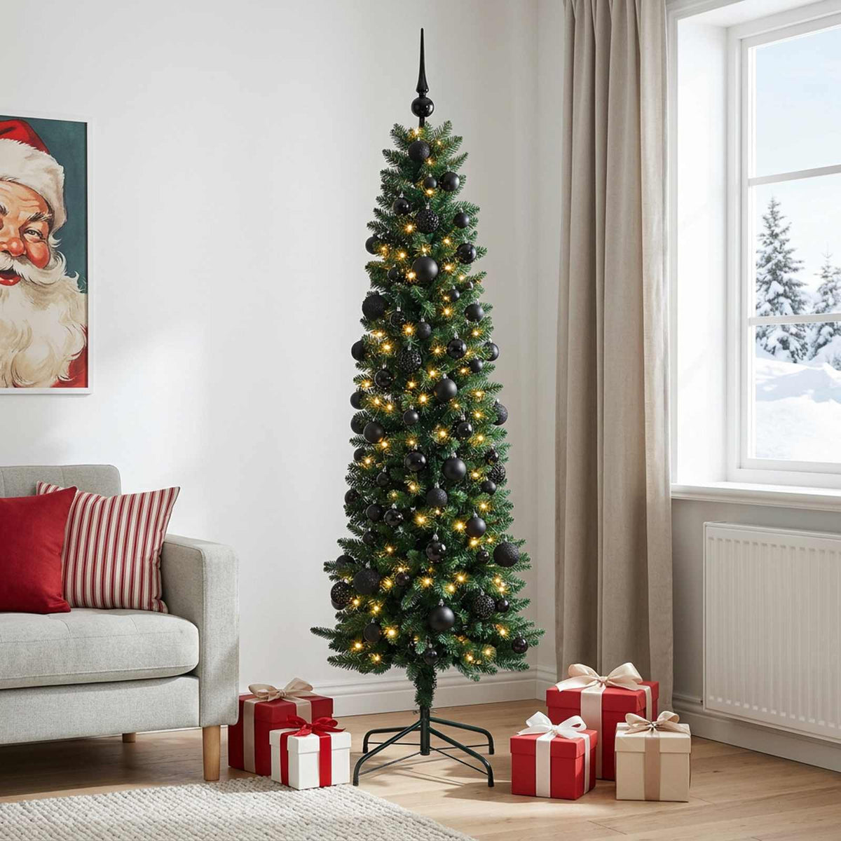 Umjetno usko božićno drvce s kuglicom 210 cm 300 LED lampica