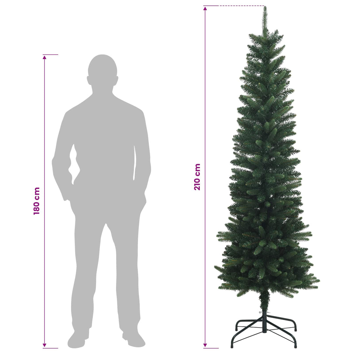 Umjetno usko božićno drvce s kuglicom 210 cm 300 LED lampica