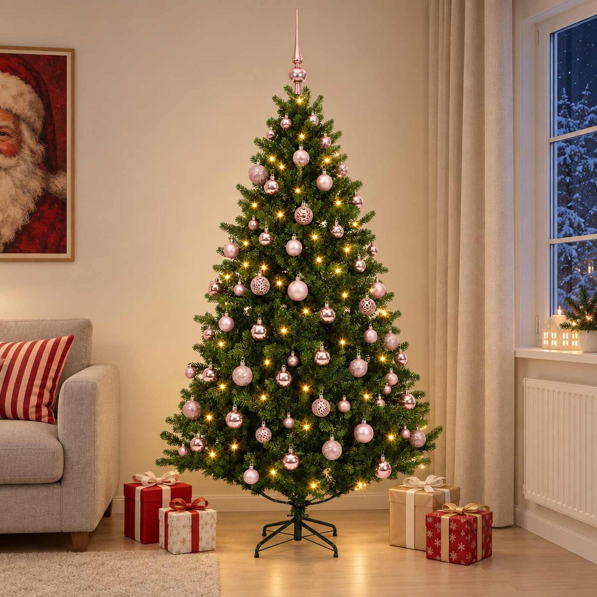 Umjetno božićno drvce s kuglicama 240 cm 300 LED lampica