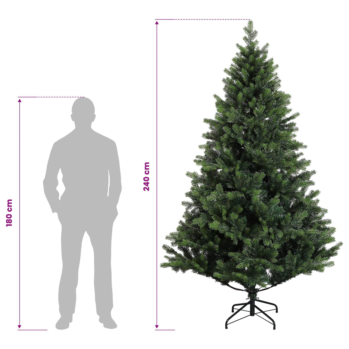 Umjetno božićno drvce s kuglicama 240 cm 300 LED lampica