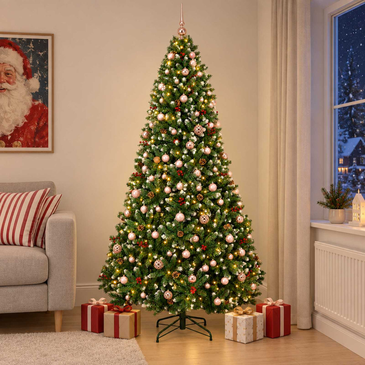 Umjetno božićno drvce zeleno s kuglicom 210 cm 300 LED lampica