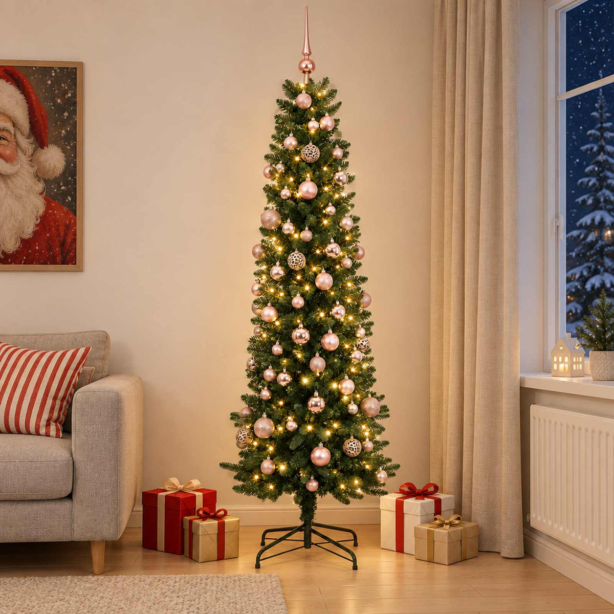 Umjetno usko božićno drvce s kuglicom 210 cm 300 LED lampica