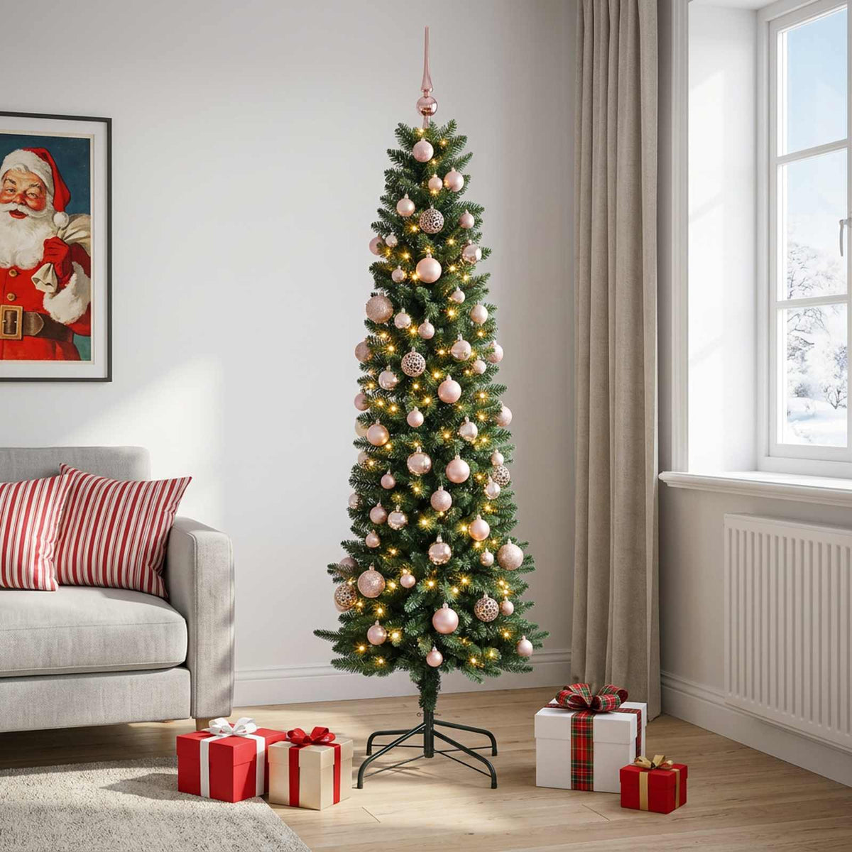 Umjetno usko božićno drvce s kuglicom 210 cm 300 LED lampica