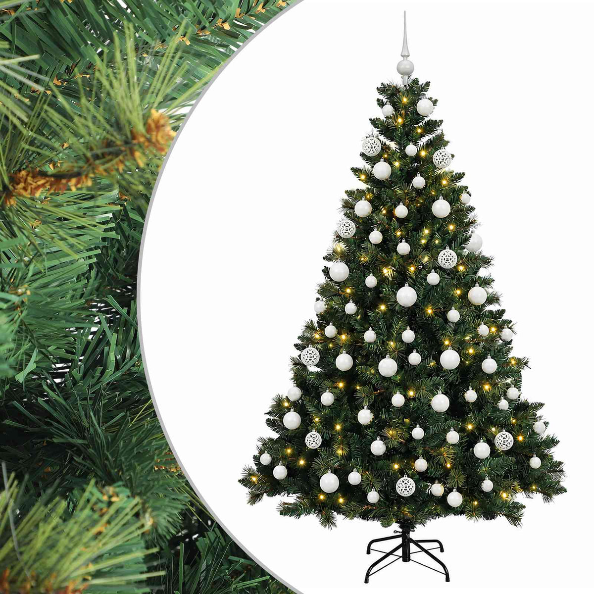 Umjetno božićno drvce s kuglicama 240 cm 300 LED lampica