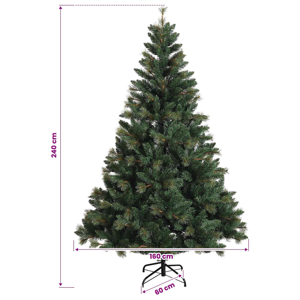 Umjetno božićno drvce s kuglicama 240 cm 300 LED lampica