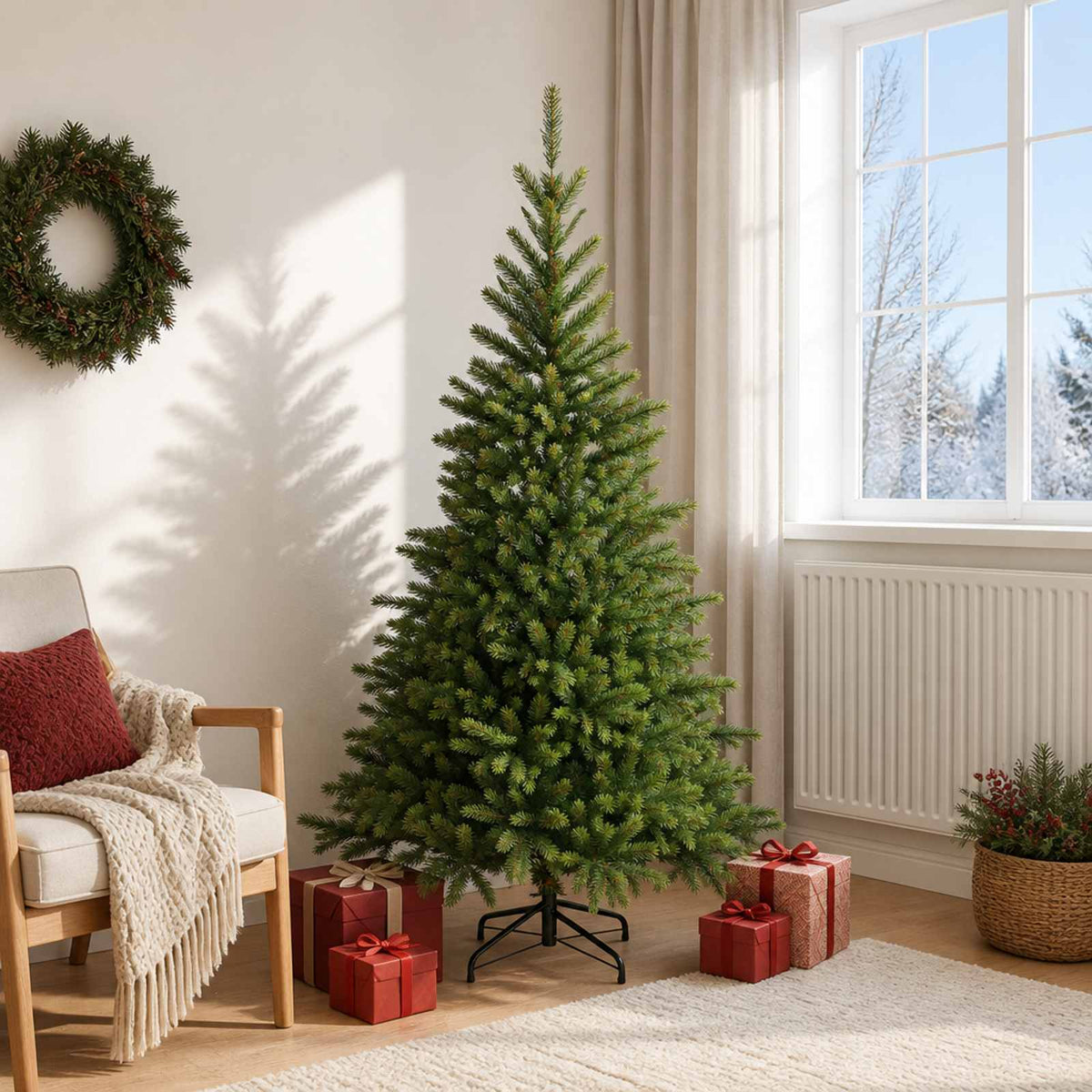Umjetno božićno drvce s nogom 180 cm PVC i metal Zelena