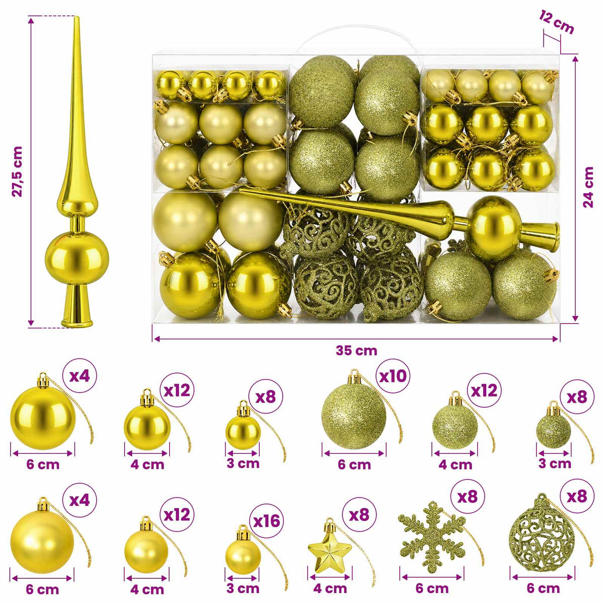 Set božićnih kuglica 111 kom. Svijetlo zelena 6 cm Polistiren