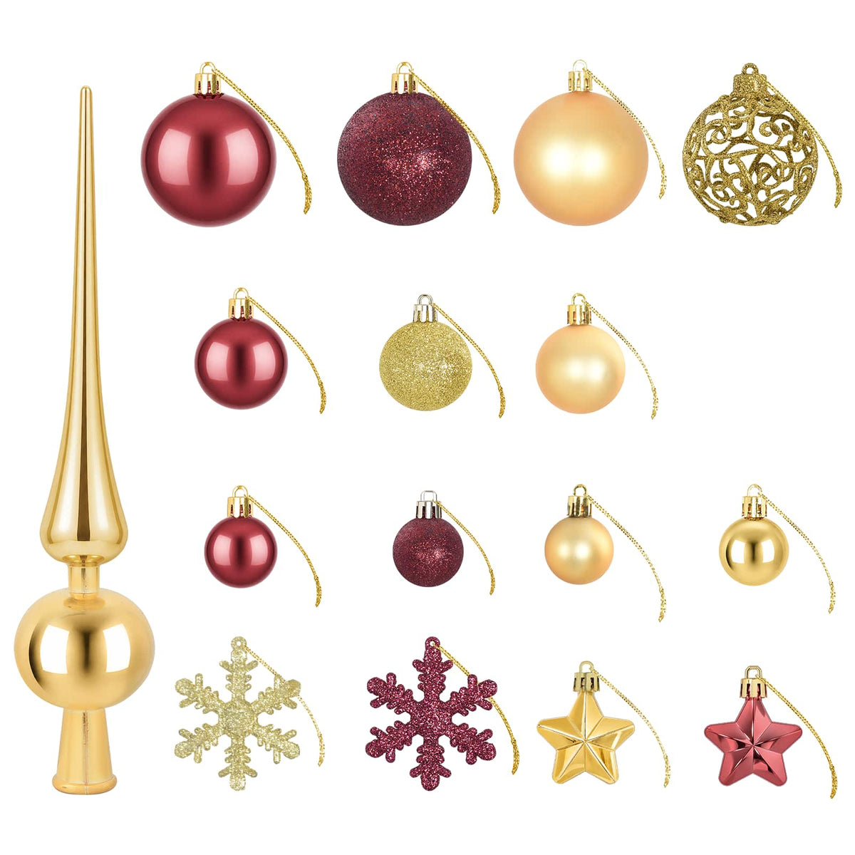 Set božićnih kuglica 111 kom. Zlatna i vinsko crvena 6 cm