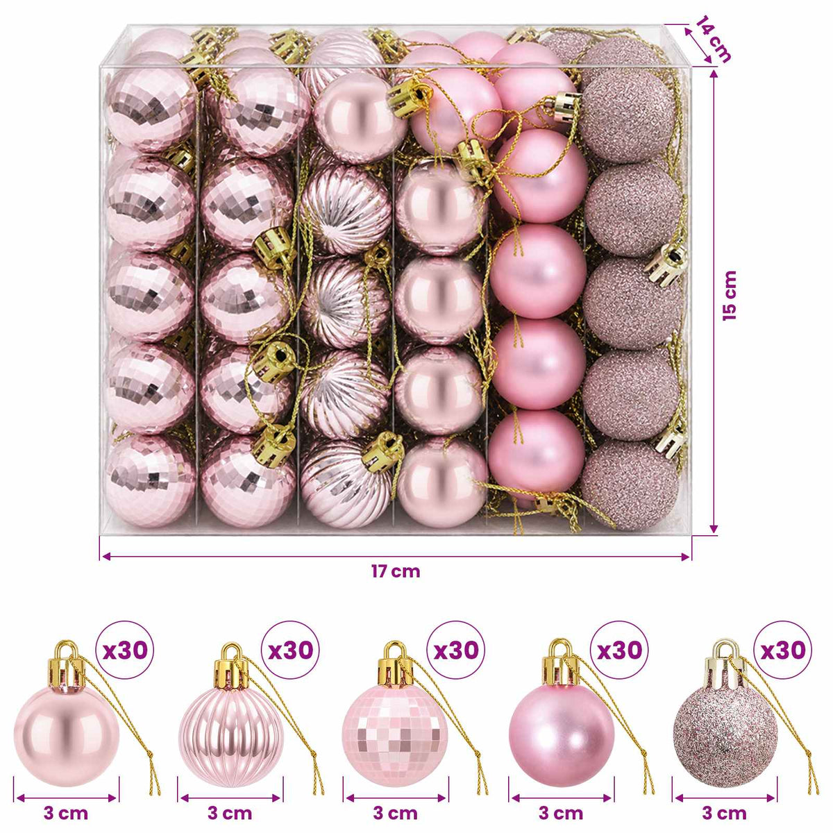 Set božićnih kuglica 150 kom. Ružičasta 3 cm Polistiren