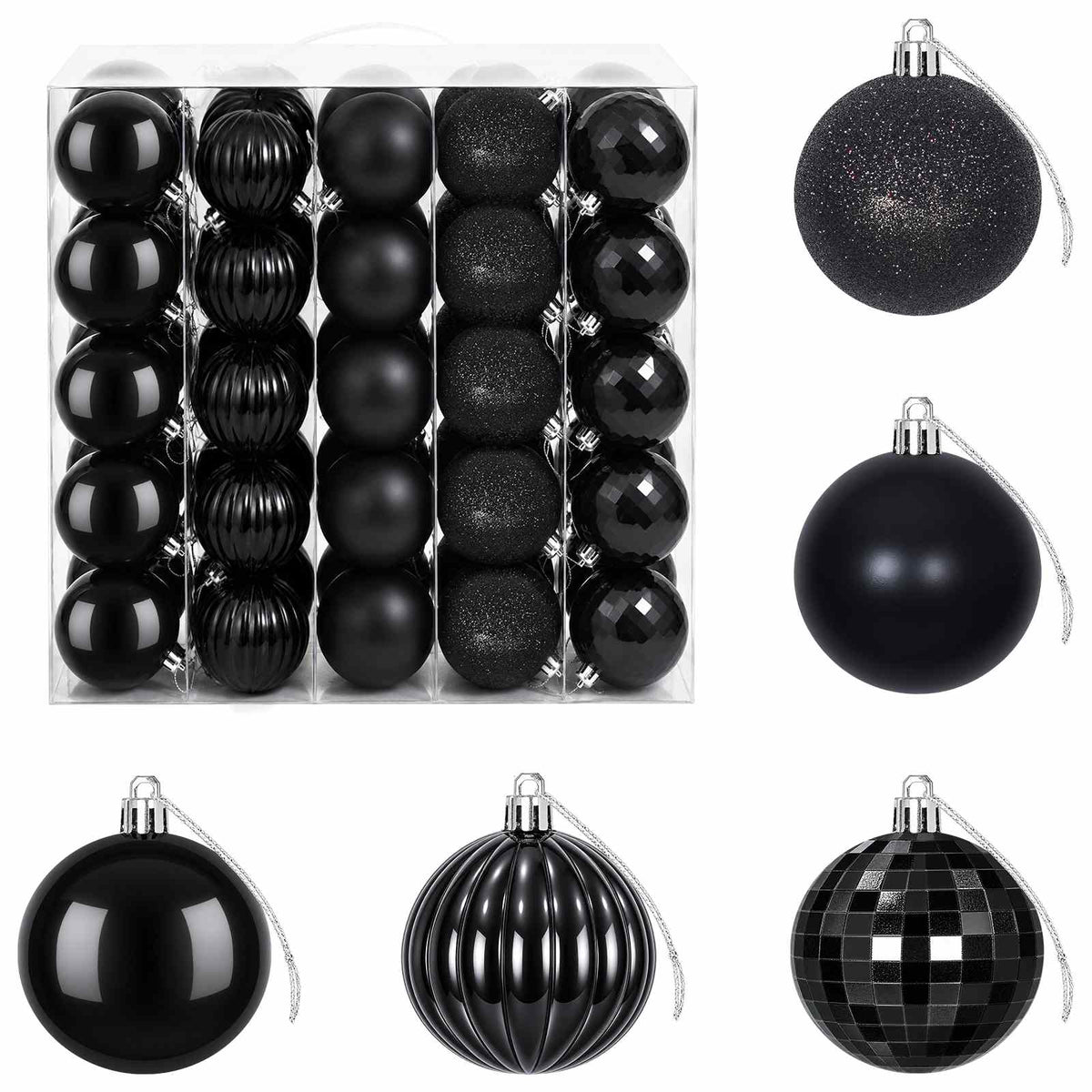Set božićnih kuglica 75 kom. Crna 6 cm Polistiren