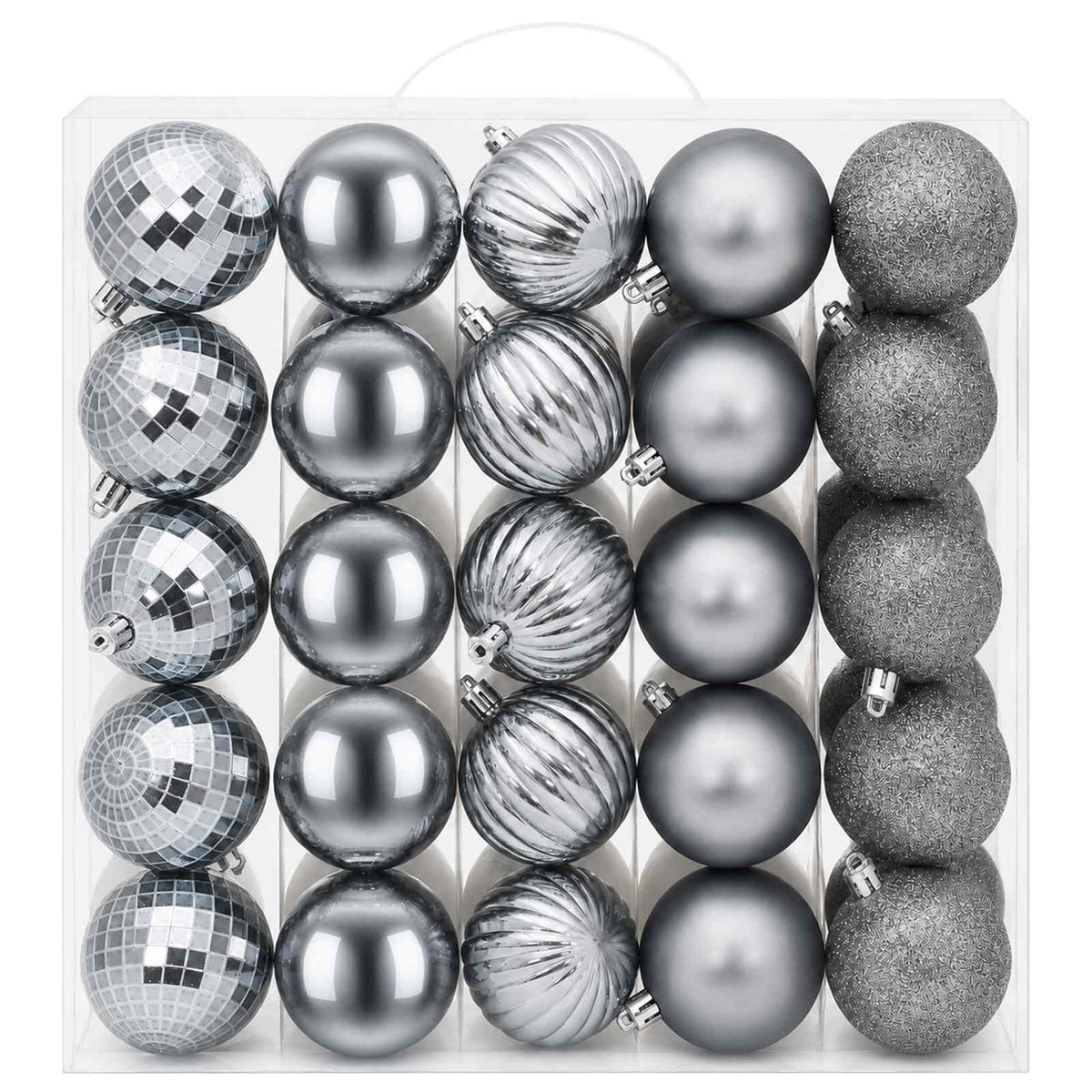 Set božićnih kuglica 75 kom. Bijela i siva 6 cm Polistiren