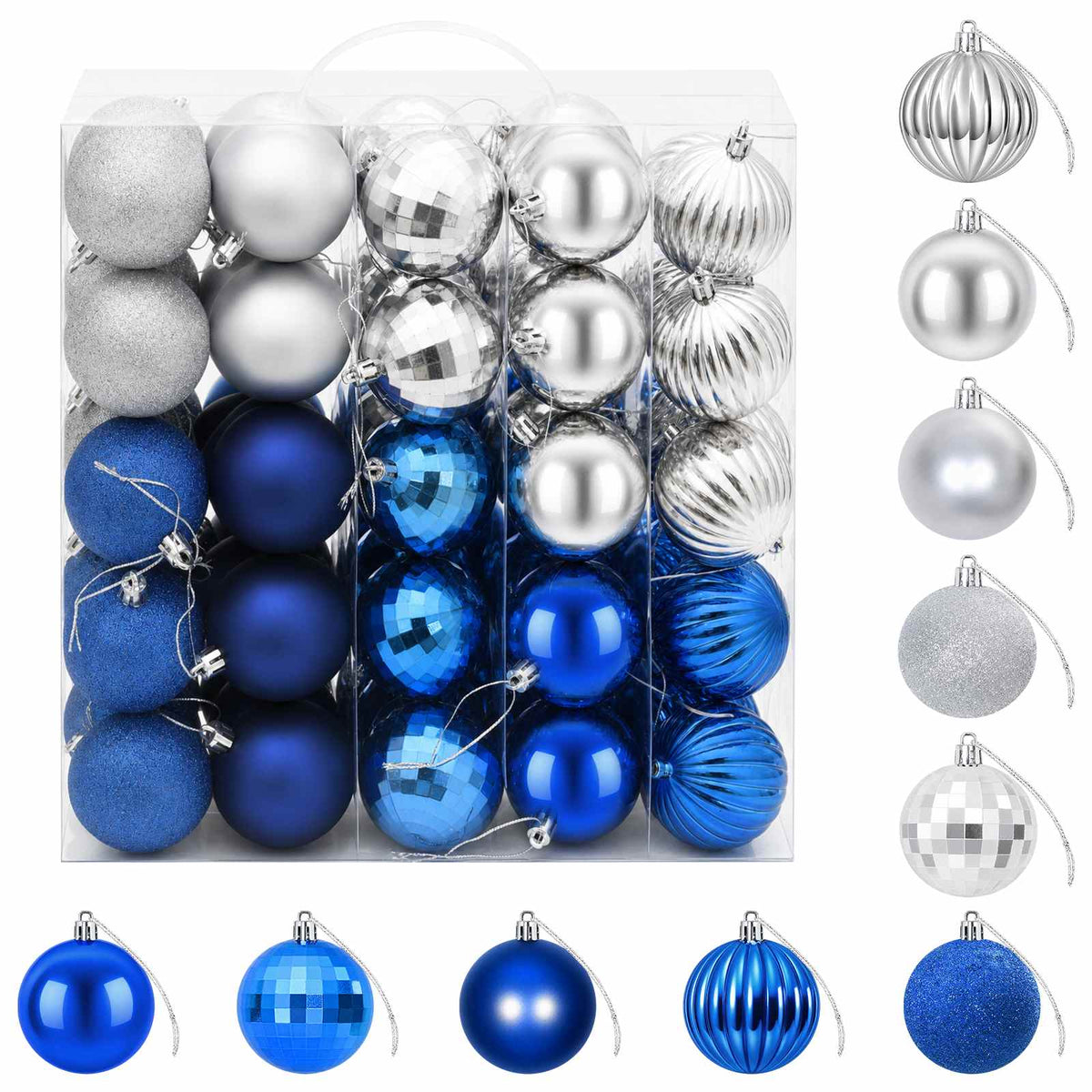 Set božićnih kuglica 75 kom. Plava i srebrna 6 cm Polistiren