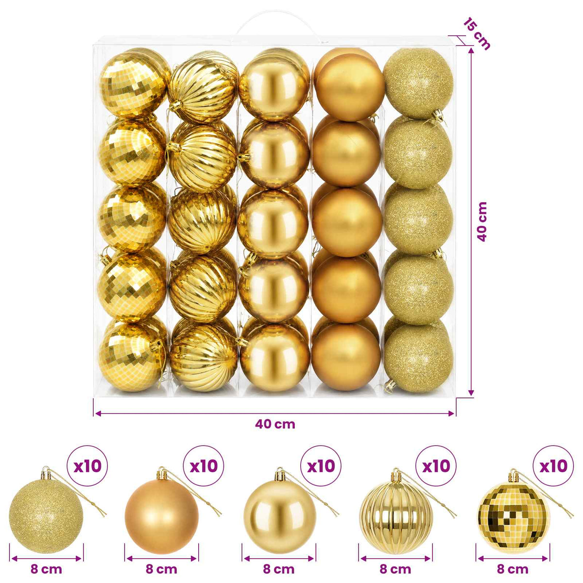 Set božićnih kuglica 50 kom. Zlatno 8 cm Polistiren