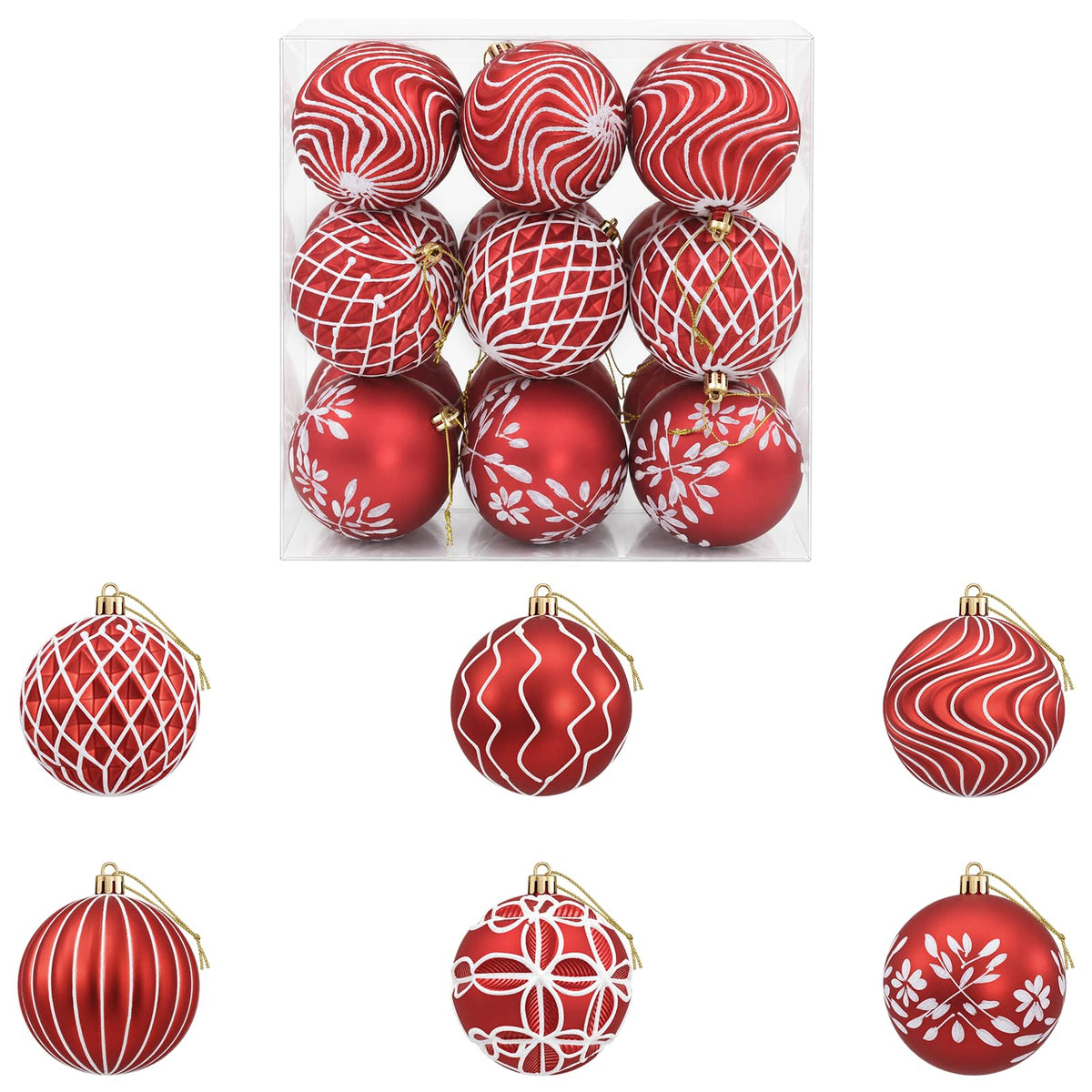 Set božićnih kuglica XL 18 kom. Crvena i bijela 8 cm Polistiren