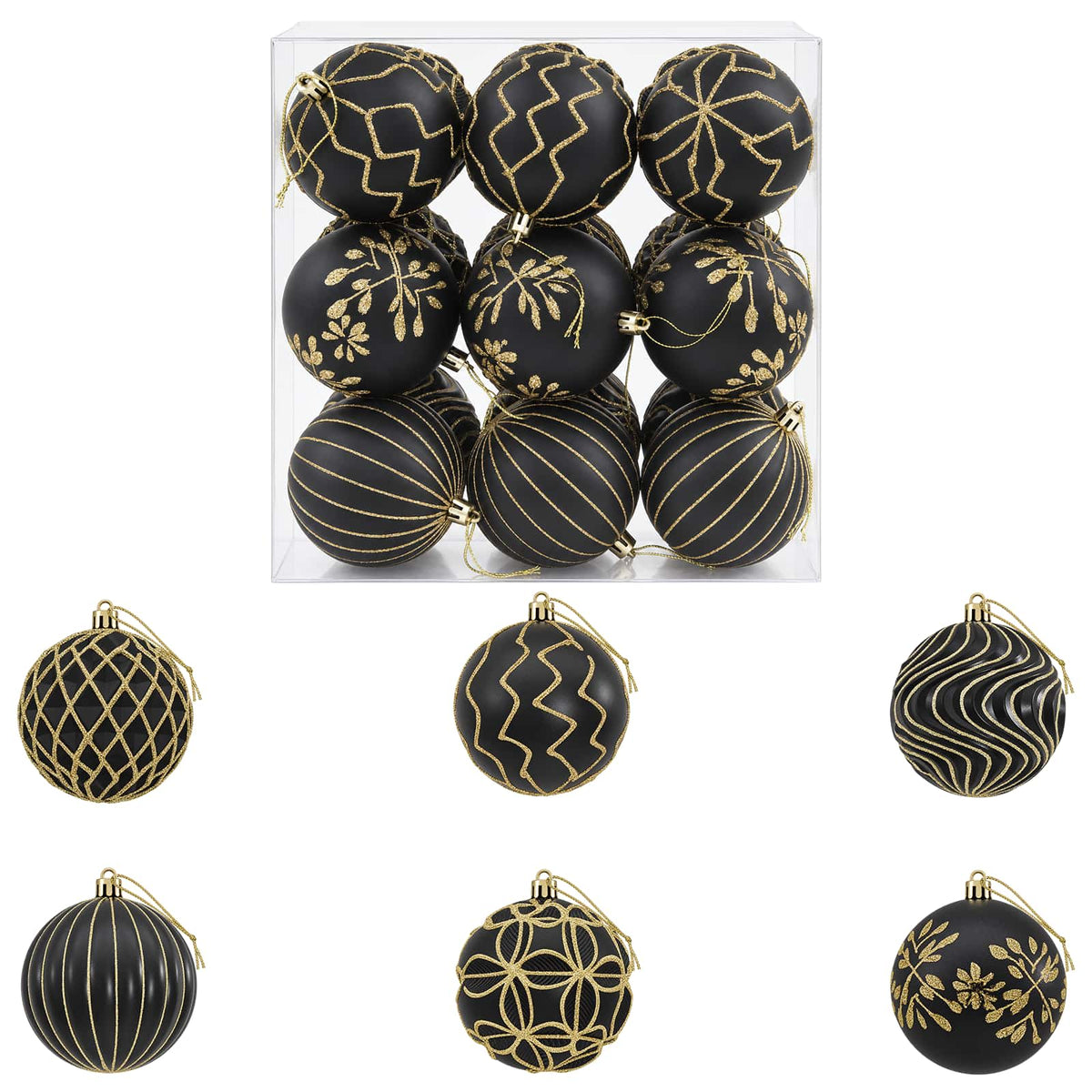 Set božićnih kuglica XL 18 kom. Crna i zlatna 8 cm Polistiren