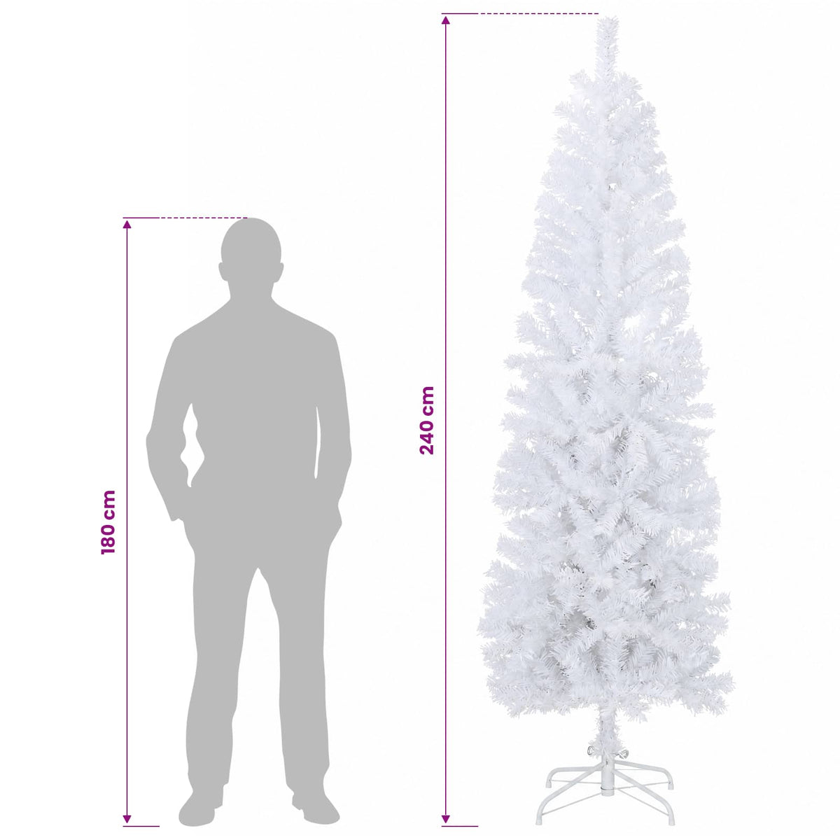 Umjetno vitko božićno drvce 240 cm PVC i čelik Bijela