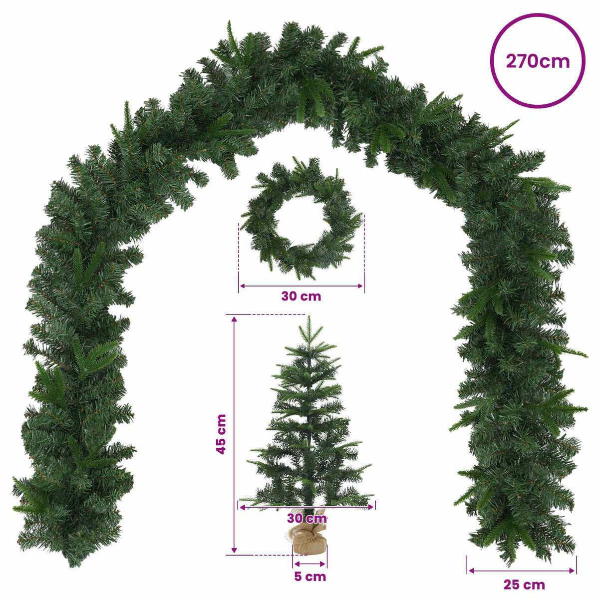 Set mini božićnih drvaca 45 cm PVC i PE Zelena