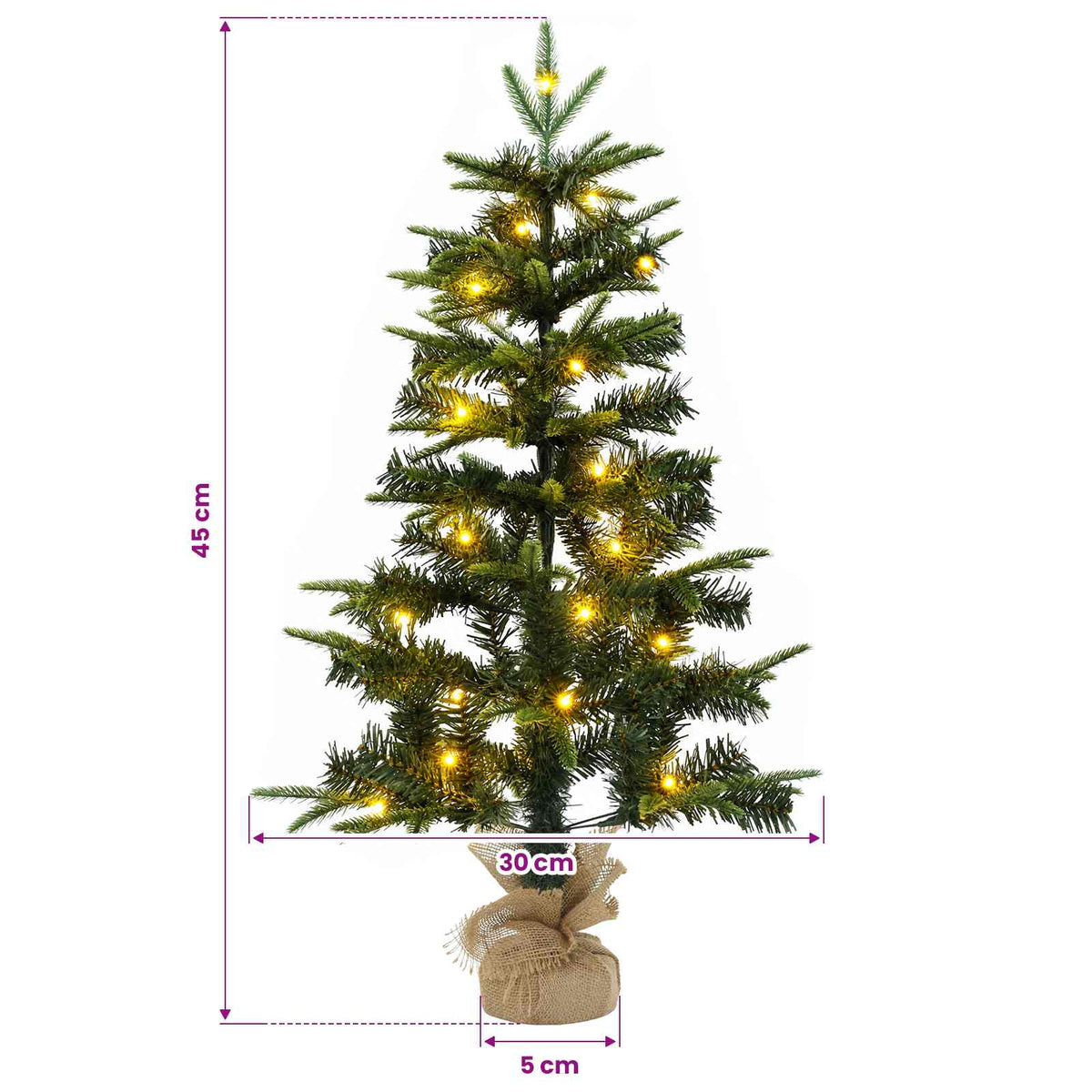 Mini božićno drvce 45 cm 25 LED lampica Topla bijela PVC i PE