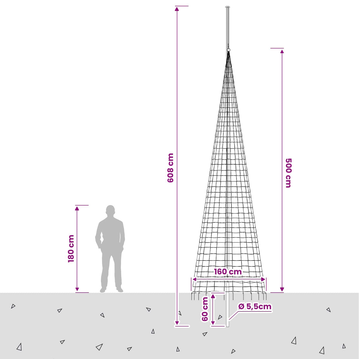 Božićno drvce od svjetlosnih niti s klinom i jarbolom 500 cm