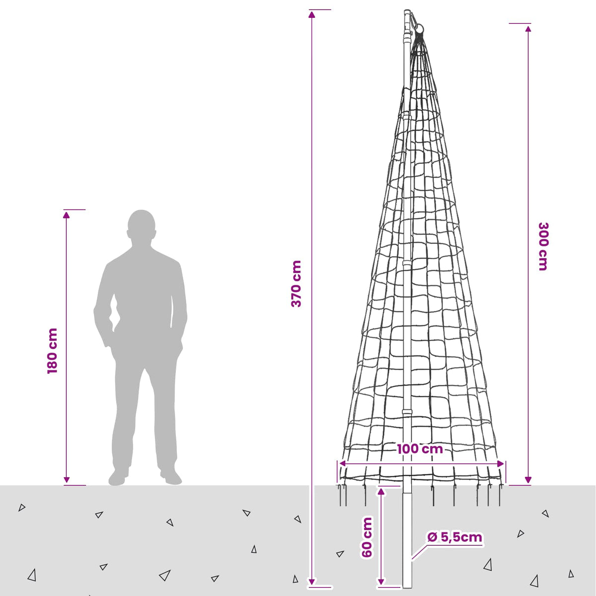 Božićno drvce od svjetlosnih niti s klinom i jarbolom 300 cm