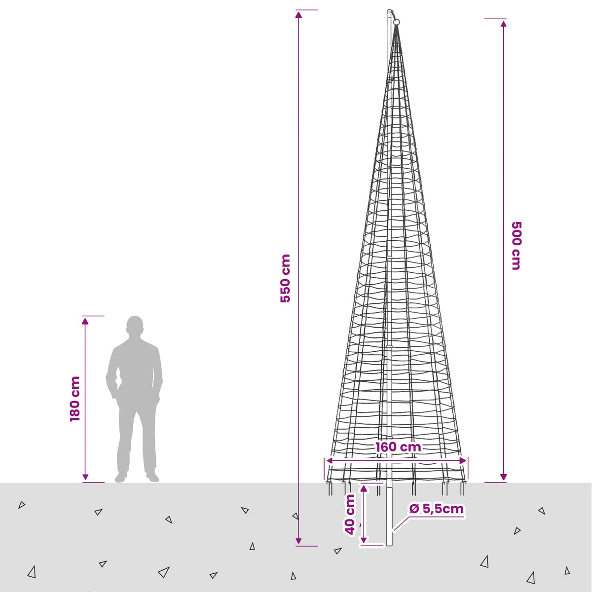 Božićno drvce od svjetlosnih niti s klinom i jarbolom 500 cm