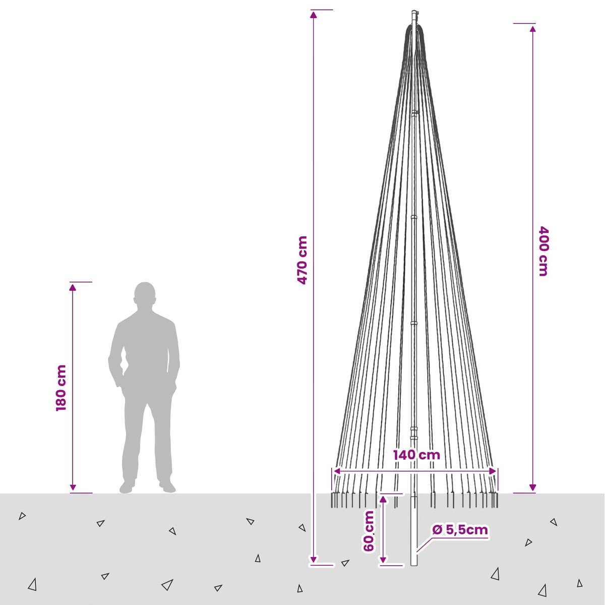 Božićno drvce od svjetlosnih niti s klinom i jarbolom 400 cm
