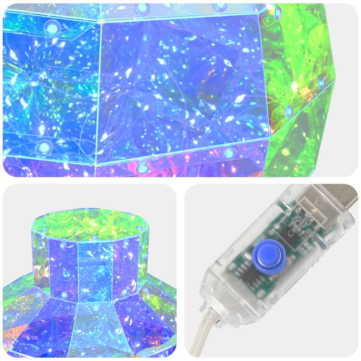Prizmatična iridescentna LED božićna kugla 2 kom. Šareni
