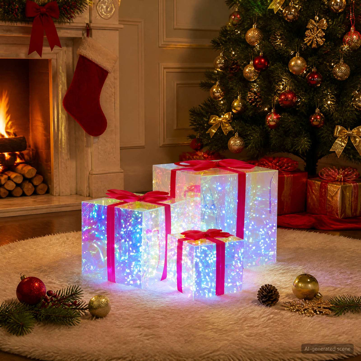 Prizmatična iridescentna LED poklon kutija 3 kom. Šareni