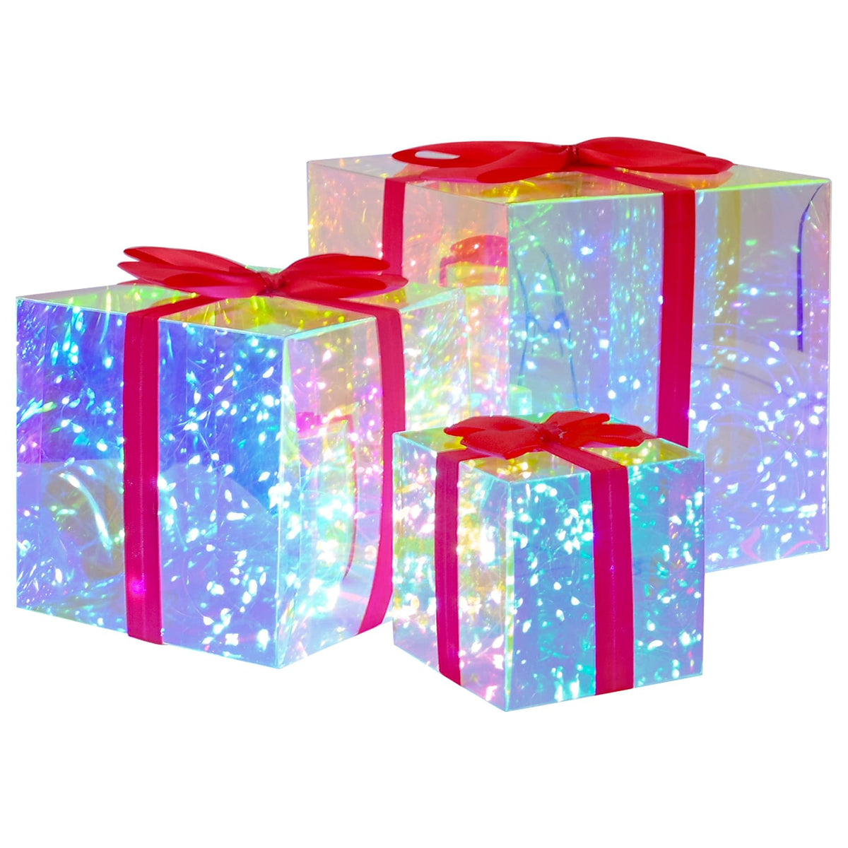 Prizmatična iridescentna LED poklon kutija 3 kom. Šareni