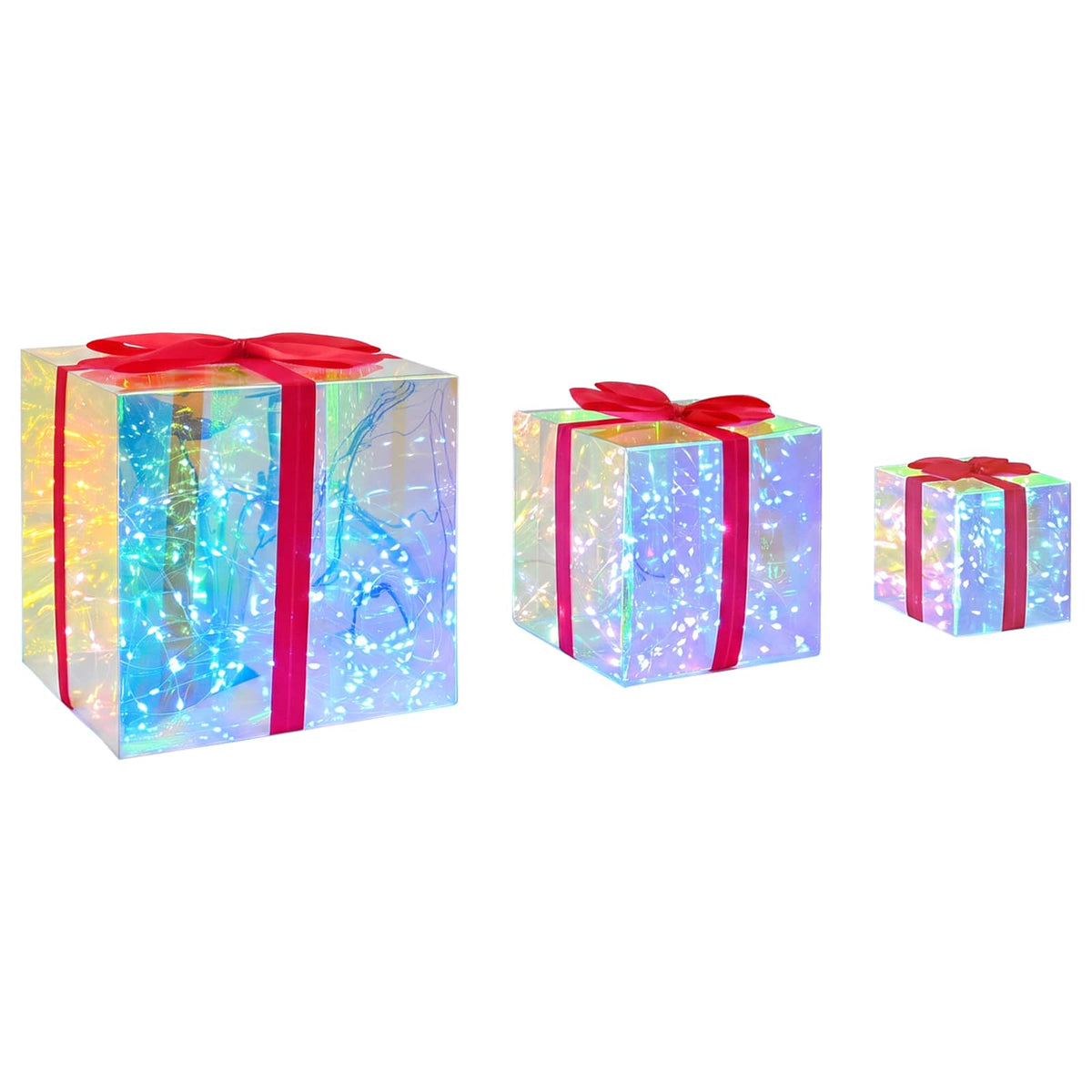 Prizmatična iridescentna LED poklon kutija 3 kom. Šareni