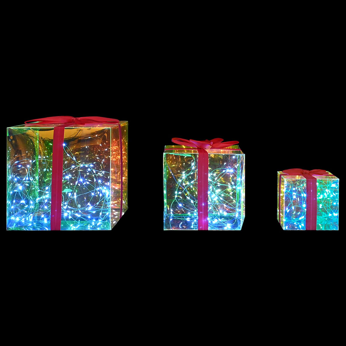 Prizmatična iridescentna LED poklon kutija 3 kom. Šareni