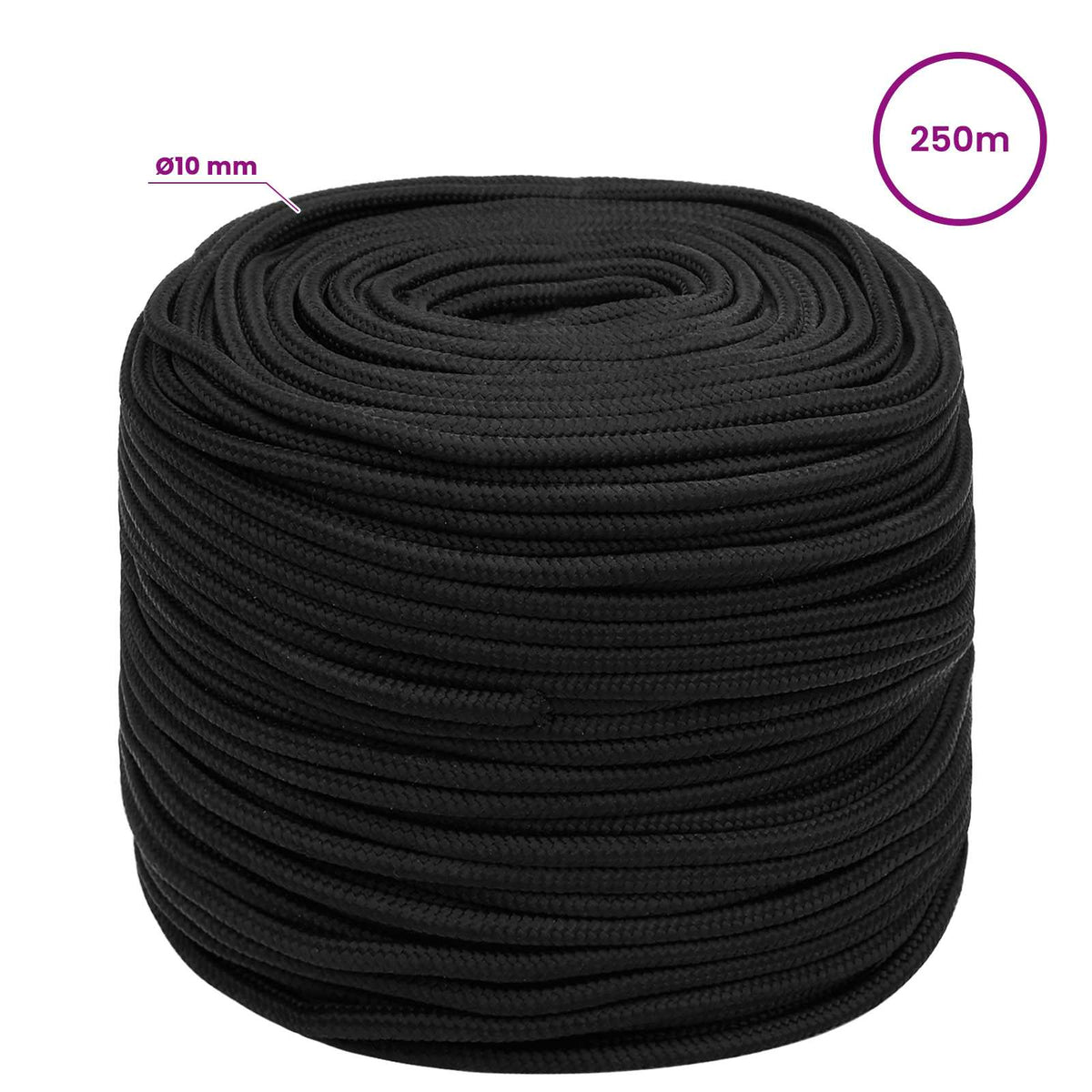 Višenamjensko pomoćno uže 10 mm 250 m Crna PP