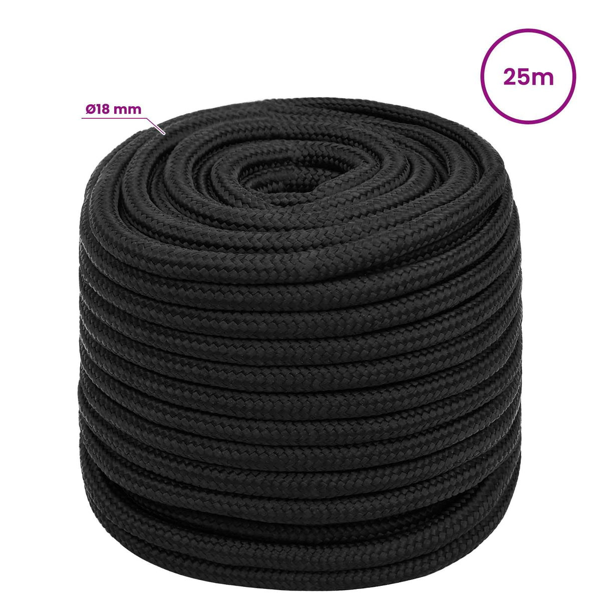 Višenamjensko pomoćno uže 18 mm 25 m Crna PP