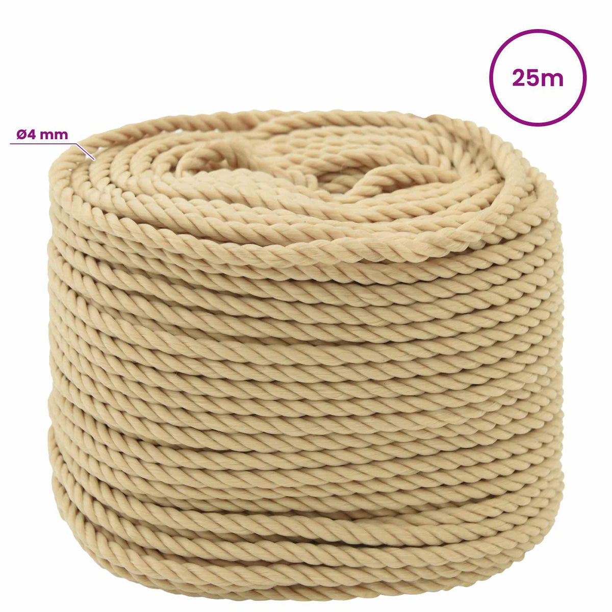 Višenamjensko pomoćno uže 4 mm 25 m Prirodna PP
