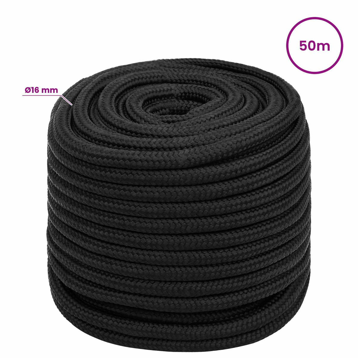 Višenamjensko pomoćno uže 16 mm 50 m Crna PP