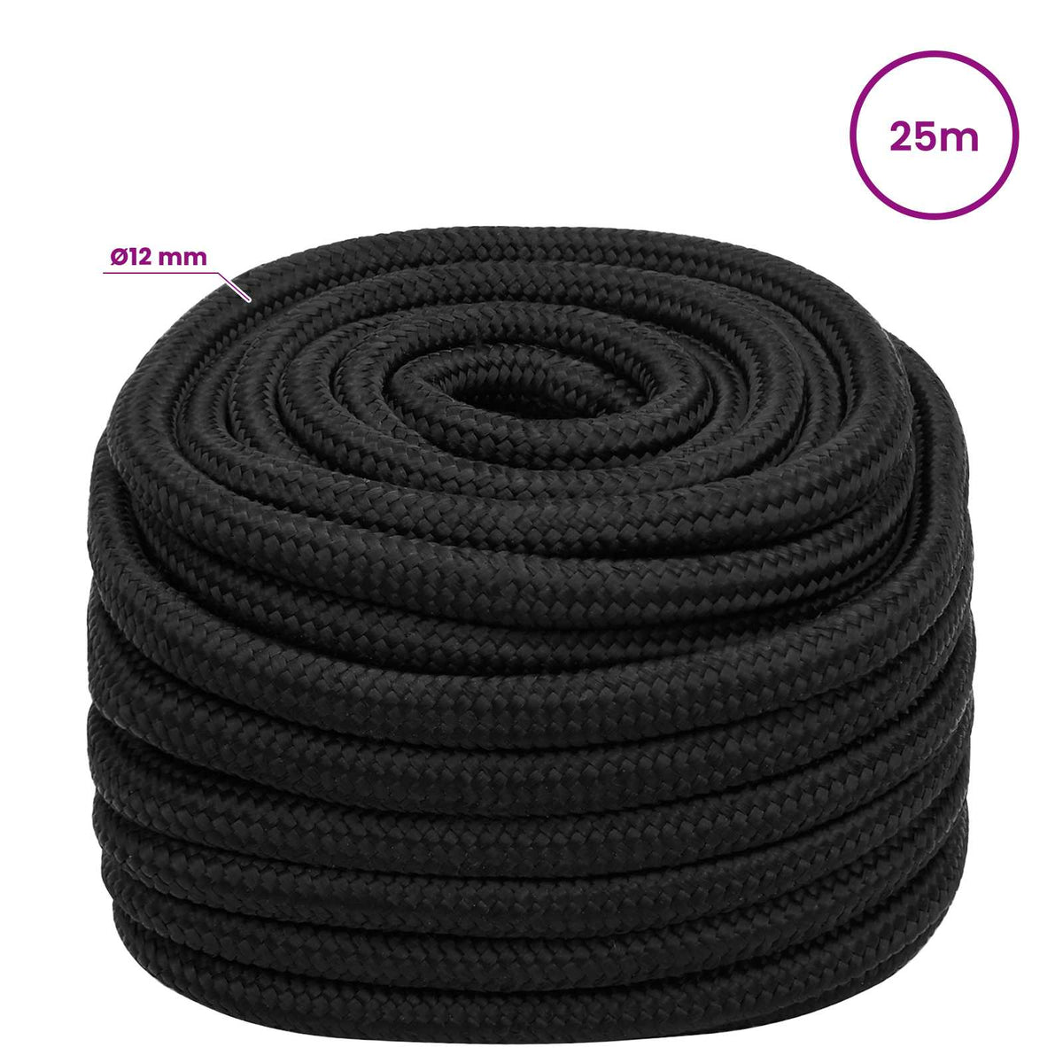 Višenamjensko pomoćno uže 12 mm 25 m Crna PP