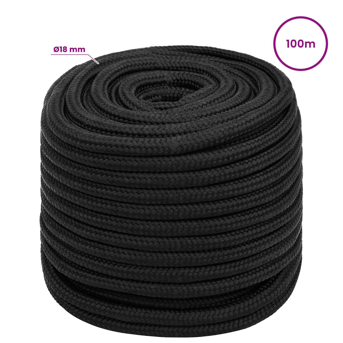 Višenamjensko pomoćno uže 18 mm 100 m Crna PP