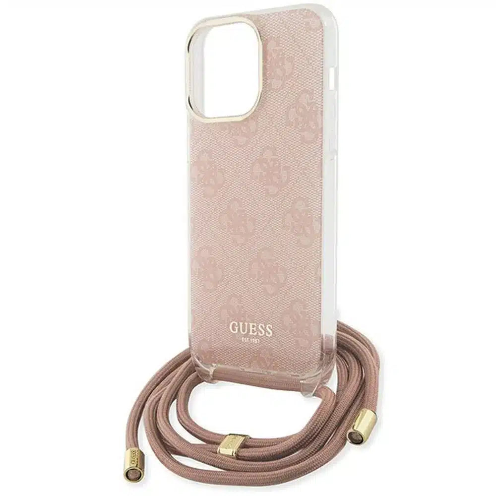 Originalna GUESS Hardcase GUHCP15XHC4SEP torbica za iPhone 15 Pro Max (Crossbody Cord 4G Print / roza)