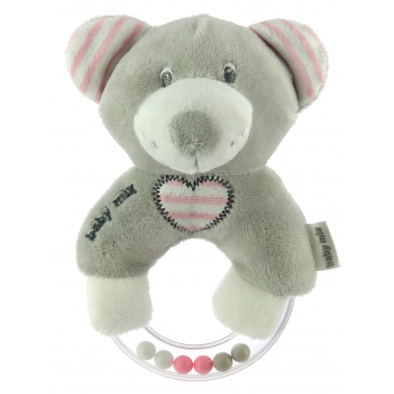 Pliš zvečka medo grey&pink