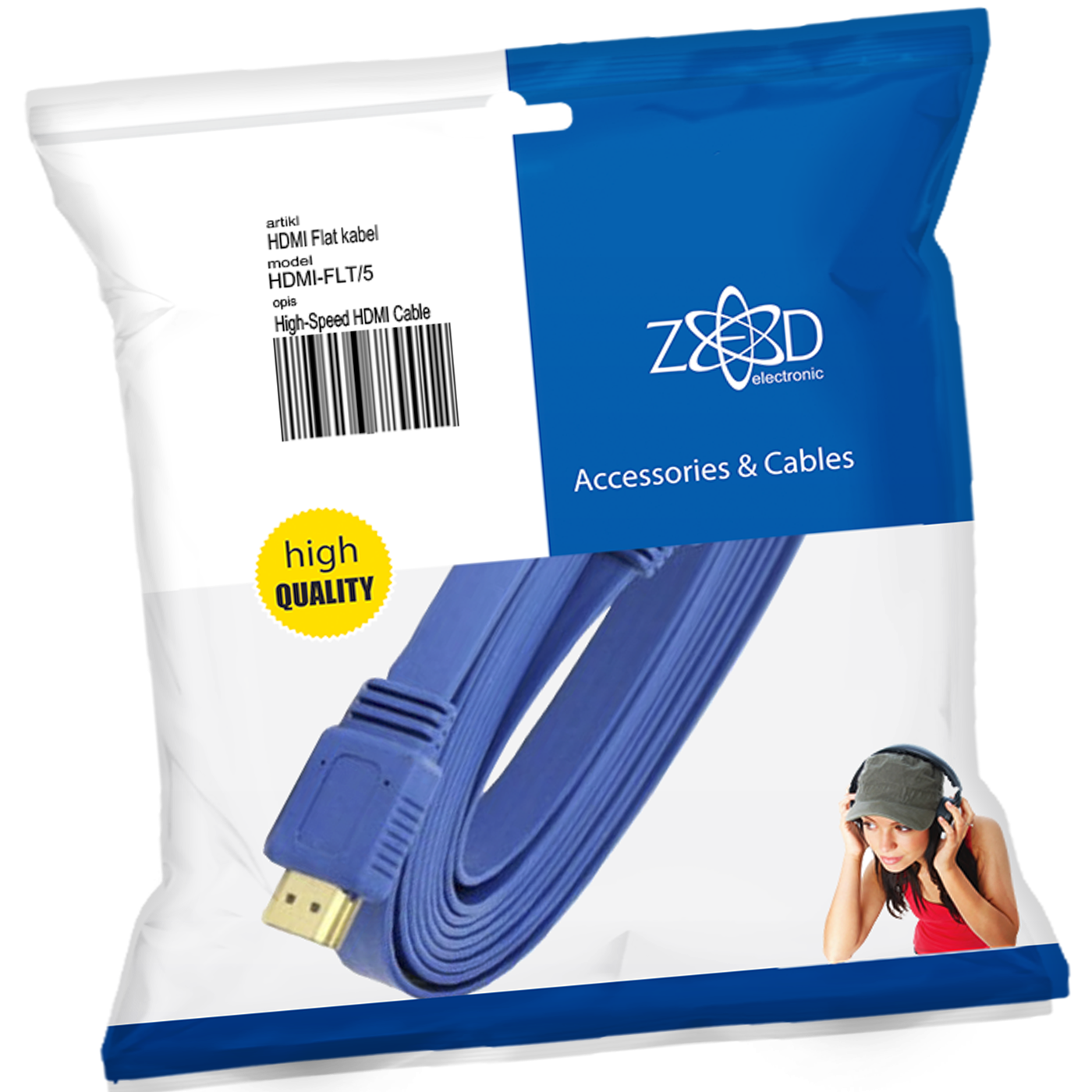 ZED electronic HDMI kabel, plosnati, 5.0 met, ver. 2.0, 3D, Ethernet - HDMI-FLT/5
