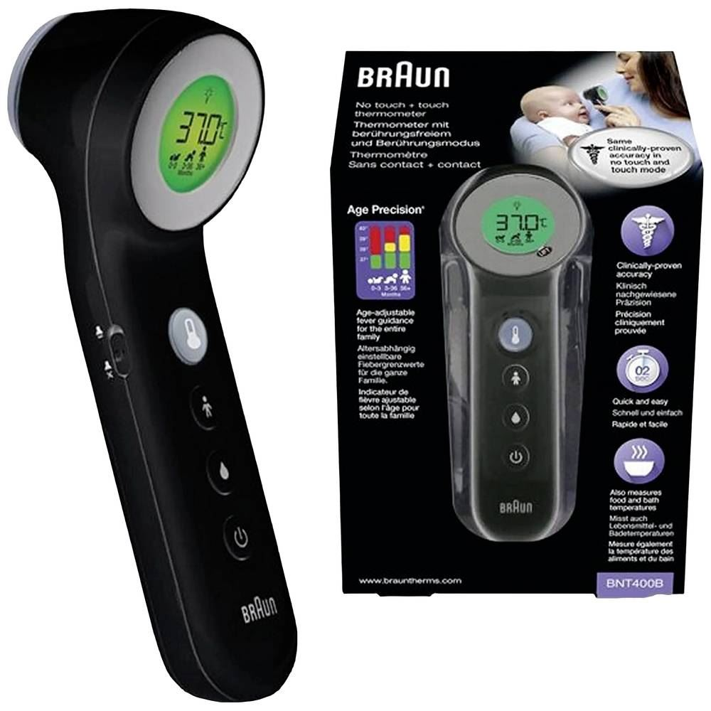 Braun BNT 400 BK Beskontaktni toplomjer Sivo Čelo Gumbi