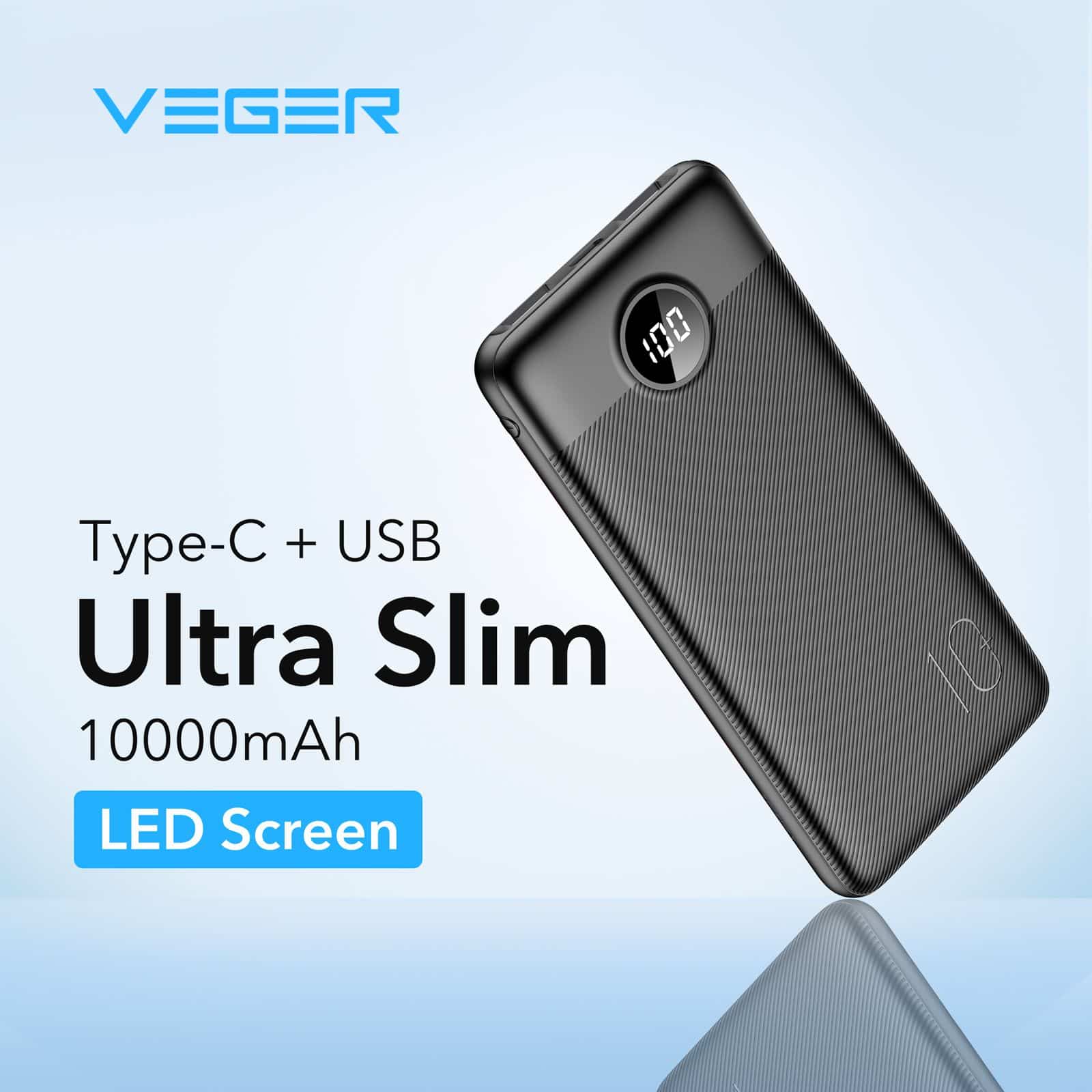 Powerbank Veger L10S PD QC3.0 20W 10000 mAh crni
