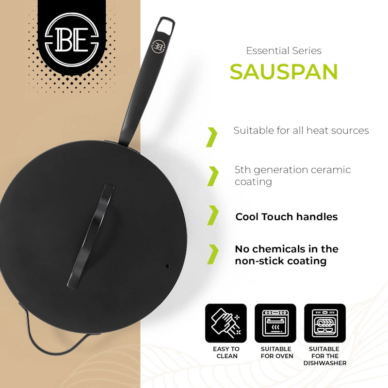 BE Living Tava za pirjanje s poklopcem Essential Black 28 cm